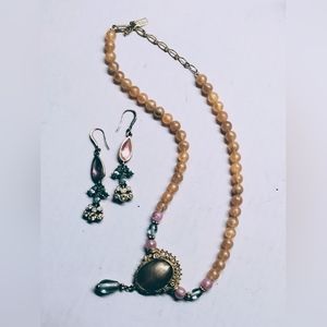 1928 Vintage Style Multicolored Pendant & Beaded Chain Necklace & Earring Set